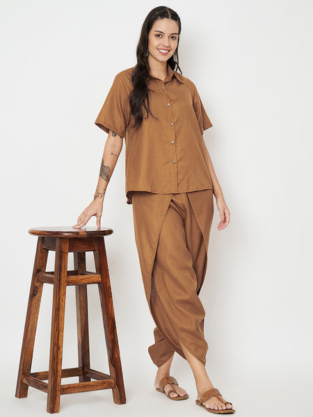 Cotton Loose Fit Solid Shirt And Dhoti Co-ord