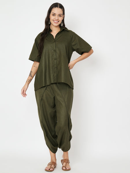 Cotton Loose Fit Solid Shirt And Dhoti Co-ord