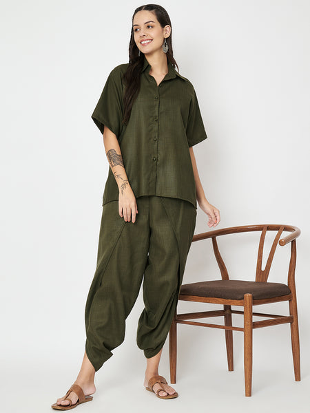 Cotton Loose Fit Solid Shirt And Dhoti Co-ord