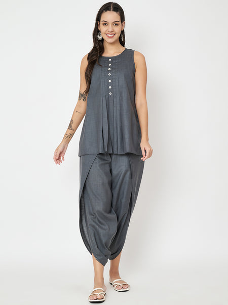 Cotton Pleated Top And Dhoti Co-ord