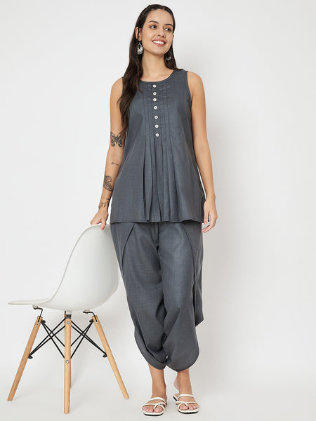 Cotton Pleated Top And Dhoti Co-ord