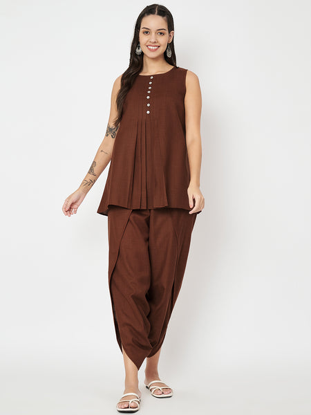 Cotton Pleated Top And Dhoti Co-ord