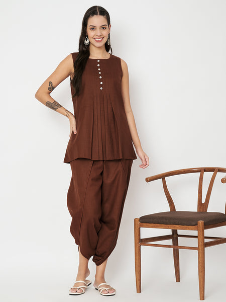 Cotton Pleated Top And Dhoti Co-ord