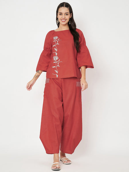 Cotton Block Printed Top And Side Cowl Co-ord
