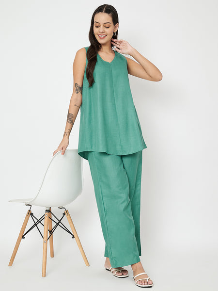 Cotton Solid V-Neck Tunic Co-ord