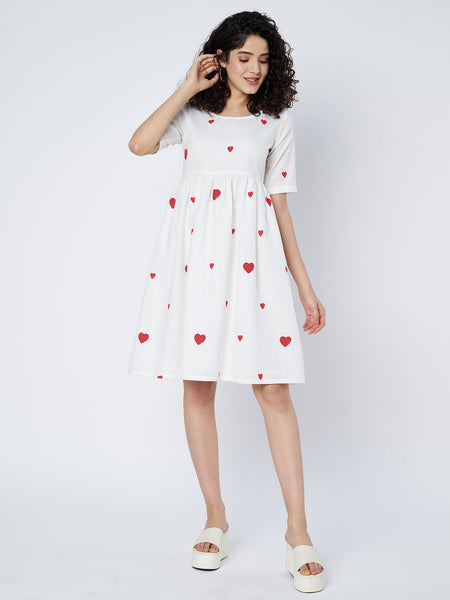 Cotton Block Printed Ruffle Dress