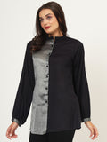 Slub and Tissue Panelled Shirt Kurti