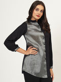 Slub and Tissue Panelled Shirt Kurti