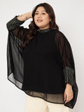 Plus Size Georgette Linear Sequins Cuffed Kaftan