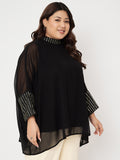 Plus Size Georgette Linear Sequins Cuffed Kaftan