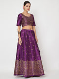 Dupion Hand Block Printed Bias Lehenga Set