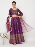 Dupion Hand Block Printed Bias Lehenga Set