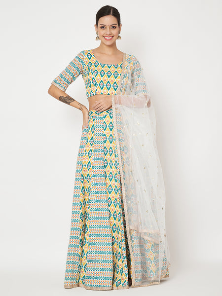 Cotton Printed Embellished Kalidaar Lehenga Set