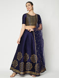 Dupion Hand Block Printed Bias Lehenga Set