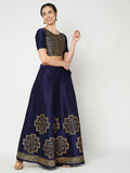 Dupion Hand Block Printed Bias Lehenga Set