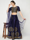 Dupion Hand Block Printed Bias Lehenga Set