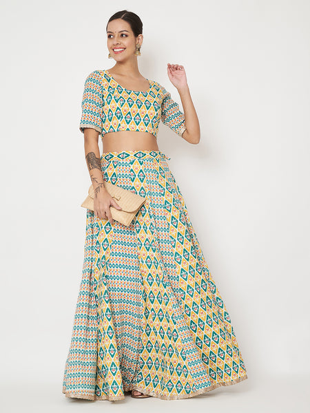 Cotton Printed Embellished Kalidaar Skirt