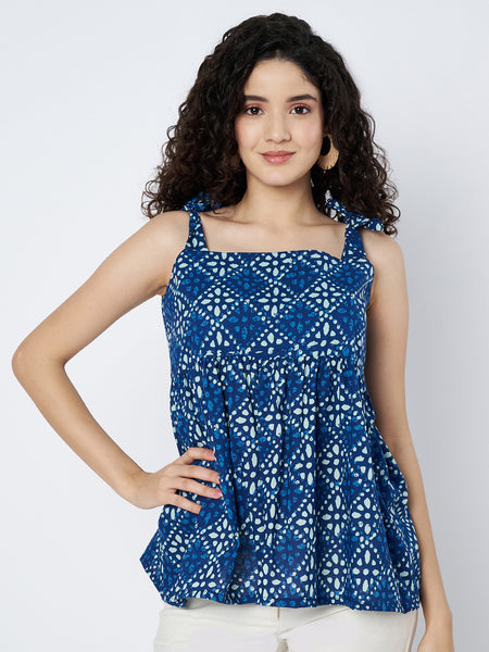 Cotton Printed Tie-up Peplum Top