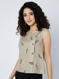 Cotton Block Printed Side Button Top