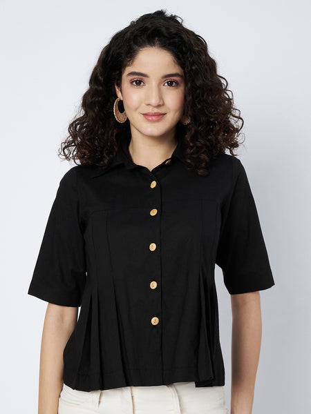 Cotton Solid Pleated Shirt