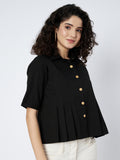 Cotton Solid Pleated Shirt