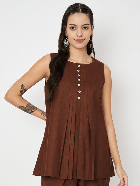 Cotton Pleated Button Top