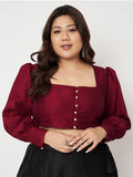 Plus Size Silk Blend Button Down Crop Top