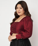 Plus Size Silk Blend Button Down Crop Top