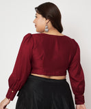 Plus Size Silk Blend Button Down Crop Top