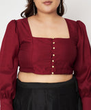 Plus Size Silk Blend Button Down Crop Top