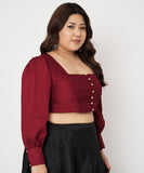 Plus Size Silk Blend Button Down Crop Top