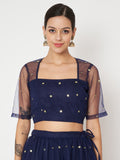 Net Sequin Embroidered Crop Top