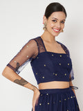 Net Sequin Embroidered Crop Top