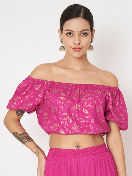 Viscose Block Printed Off Shoulder Crop Top