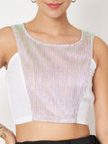 Metallic Pleated Panelled Crop Top