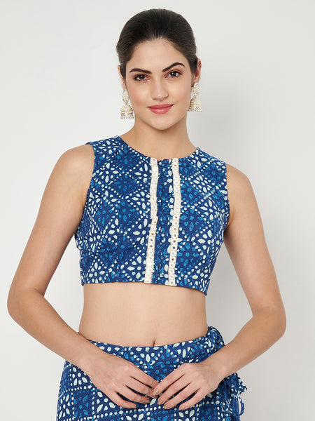 Cotton Printed Embellished Crop Top