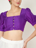 Silk Blend Button Down Crop Top