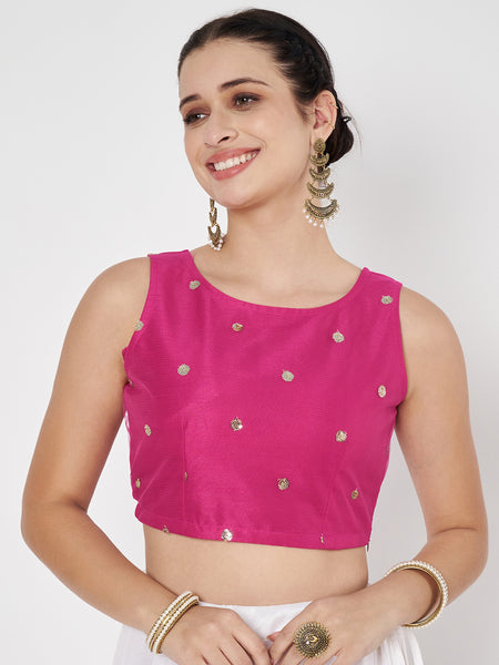 Net Sequins Embroidered Crop Top