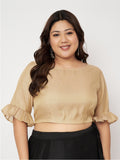 Plus Size Silk Tissue Sheer Sleeves Crop Top