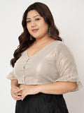 Plus Size Shimmer Stripe Button Down Crop Top