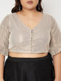 Plus Size Shimmer Stripe Button Down Crop Top