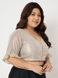 Plus Size Shimmer Stripe Button Down Crop Top