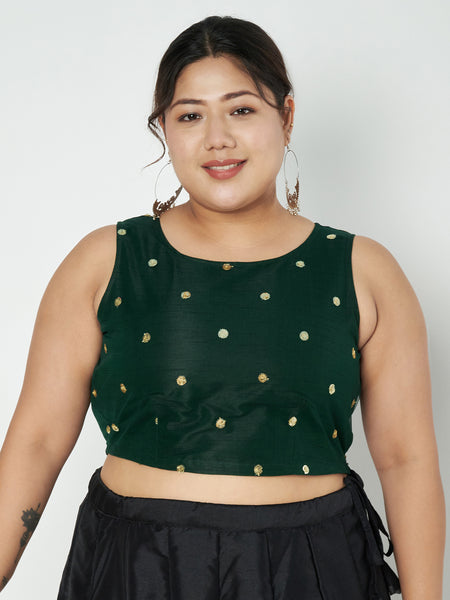 Plus Size Net Sequins Embroidered Crop Top