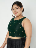 Plus Size Net Sequins Embroidered Crop Top