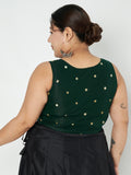 Plus Size Net Sequins Embroidered Crop Top