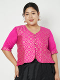 Plus Size Silk Blend Printed Button Down Top