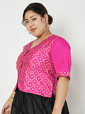 Plus Size Silk Blend Printed Button Down Top