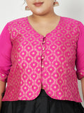 Plus Size Silk Blend Printed Button Down Top