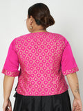 Plus Size Silk Blend Printed Button Down Top