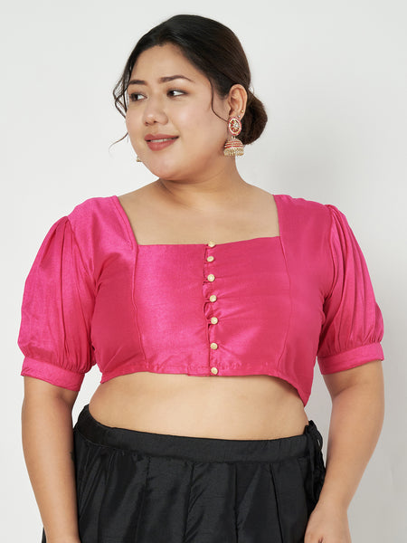 Plus Size Silk Blend Button Down Crop Top